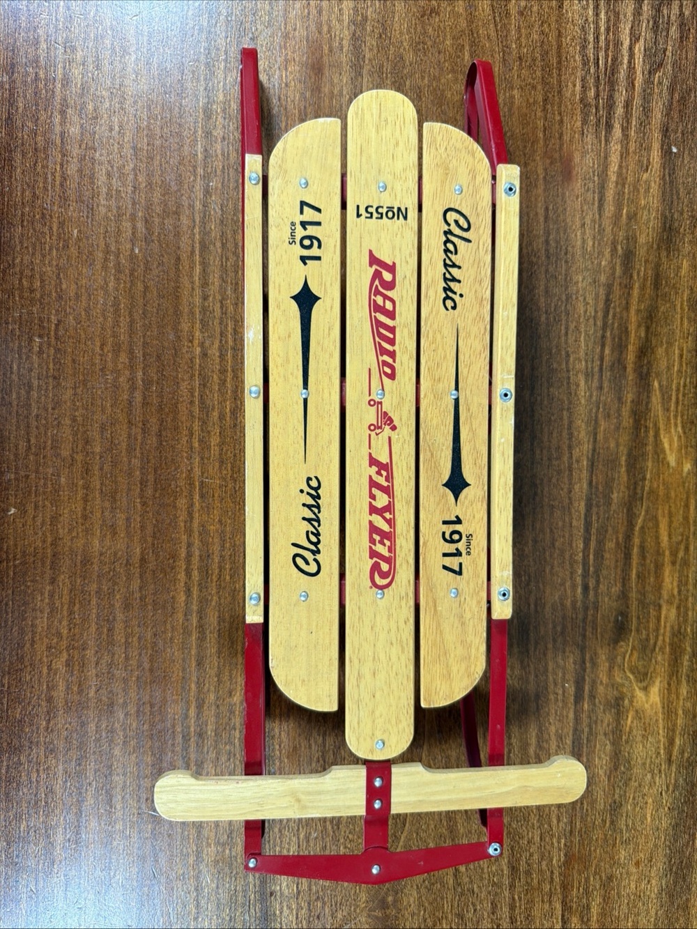 Miniature Radio Flyer Classic Wooden Sled - Red and Natural Wood Decor 551